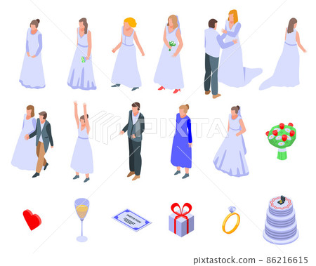 Bride icons set, isometric style Bride icons set, isometric style 86216615