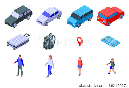 Travel on car icons set, isometric style - Stock Illustration [86216617 ...
