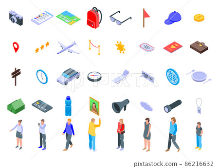 Excursion icons set, isometric style Excursion icons set, isometric style 86216632