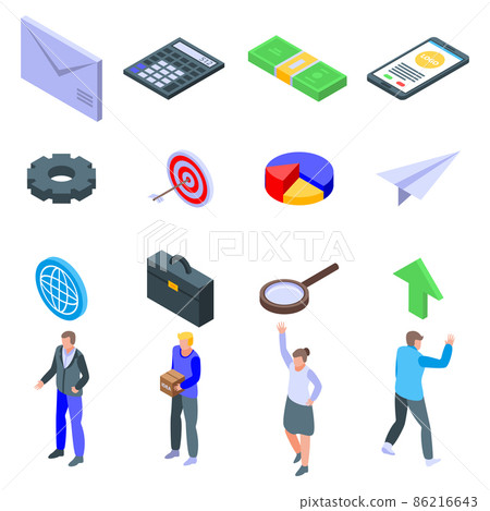 Brand manager icons set, isometric style Brand manager icons set, isometric style 86216643