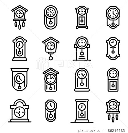 Pendulum clock icons set, outline style 86216683