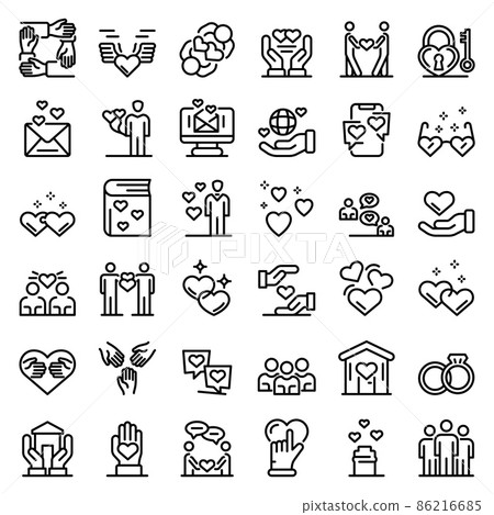Affection icons set, outline style Affection icons set, outline style 86216685