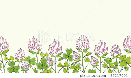 Line art watercolor set of clover leaves and pink flowers. Happy St. Patricks Day Line art watercolor set of clover leaves and pink flowers. Happy St. Patricks Day 86217991