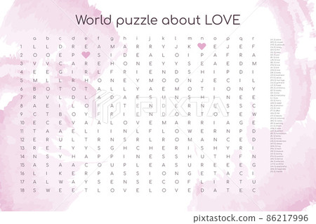 Valentines day word puzzle crossword - find the listed words about love in the brain work puzzle. attentiveness test, riddle game in English. words are located forward and down Valentines day word puzzle crossword - find the listed words about love in the brain work puzzle. attentiveness test, riddle game in English. words are located forward and down 86217996