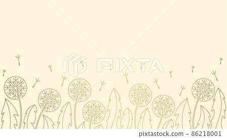 Line art golden wallpaper with dandelion blowing flowers on beige background Line art golden wallpaper with dandelion blowing flowers on beige background 86218001