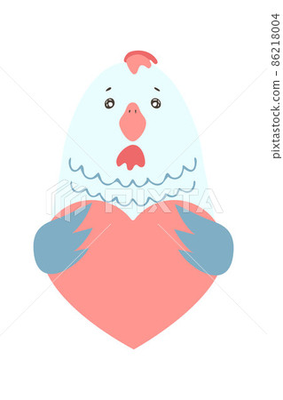 Cute cartoon rooster chicken bird holds a heart sign with copy space. set valentine's day greeting card banner invitation flyer brochure. cartoon hand drawn style. Little animals pets in love 86218004