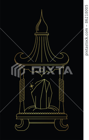 Vector golden line art sketch crystals in chest on black 86218005