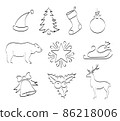 Black outline set of new year and christmas symbols drawn in ink 86218006