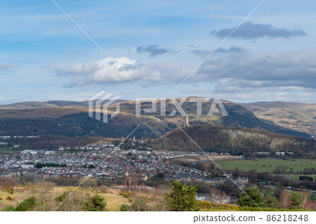 High angle view of the cityscape with The National Wallace Monument from Stirling Castle 86218248