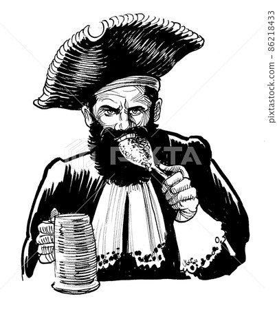 Pirate captain eating and drinking 86218433