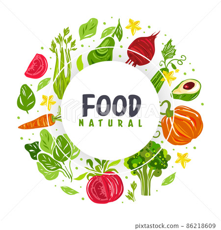Juicy Vegetables Hand Drawn Design with Raw Seasonal Nutrition Vector Template 86218609