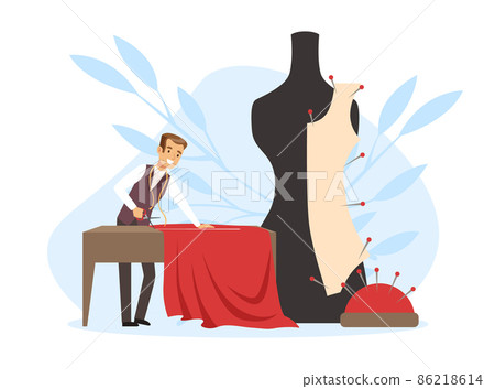 Man Tailor or Fashion Designer Working in... - Stock Illustration ...