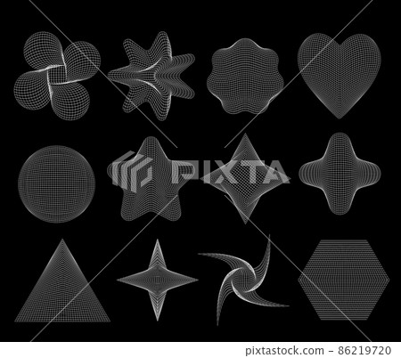 3d wireframe geometric shapes set in different shapes on a black background. Geometry shape from the white lines. Polygonal shapes. vector illustration. 86219720
