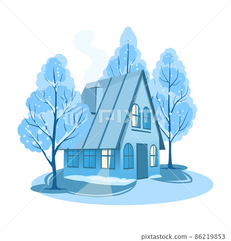 Winter landscape. House surrounded by trees - Stock Illustration ...