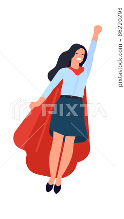 Superhero woman. Businesswoman in red cape flying Superhero woman. Businesswoman in red cape flying 86220293