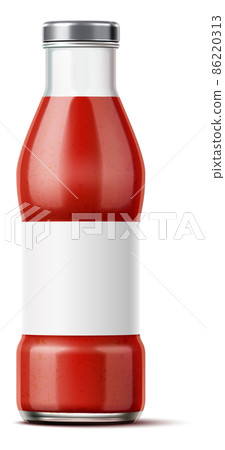 Red sauce in glass bottle. Realistic mockup with empty label Red sauce in glass bottle. Realistic mockup with empty label 86220313