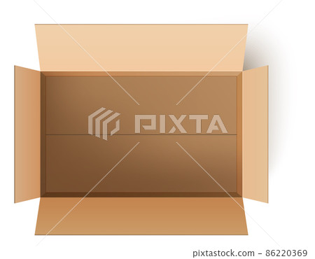 Open box top view. Empty cardboard package realistic mockup 86220369