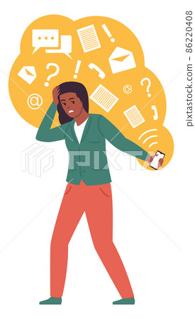 Information overload. Woman stressing from data flowing from smartphone screen 86220408