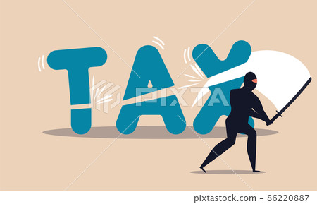Financial tax reduction and slash with sword ninja taxation. People loss money and investment vector illustration concept. Government reform for money and deduction income pay. Business budget fee 86220887
