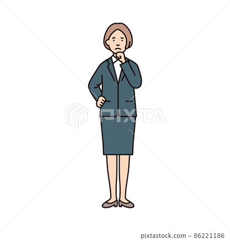 Person_female_suit_whole body_put your hand on your chin_worry 86221186