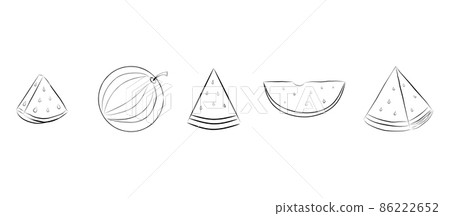 Various pieces of watermelon, drawn by hand. Various pieces of watermelon, drawn by hand. 86222652