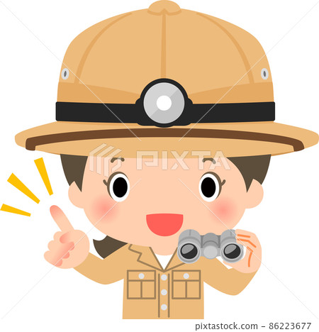 A woman wearing an exploration cap and holding binoculars A woman wearing an exploration cap and holding binoculars 86223677