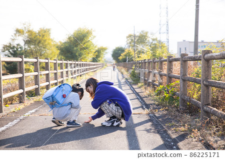 親子在夕陽下撫摸 親子在夕陽下撫摸 86225171