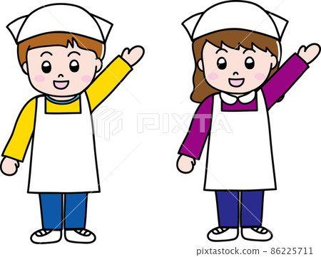A set of men and women wearing an apron for food education A set of men and women wearing an apron for food education 86225711