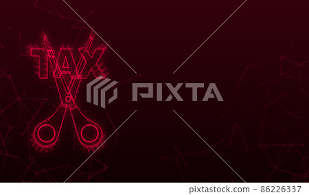 Tax cut in plexus style on black background. Vector illustration, cartoon character. Editable stroke. 86226337