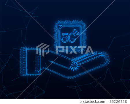 Plexus 5G eSIM Embedded SIM card with hands icon symbol concept. new chip mobile cellular communication technology. Vector stock illustration Plexus 5G eSIM Embedded SIM card with hands icon symbol concept. new chip mobile cellular communication technology. Vector stock illustration 86226338