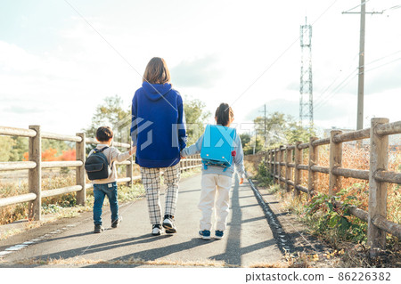 Parent and child walking hand in hand Parent and child walking hand in hand 86226382