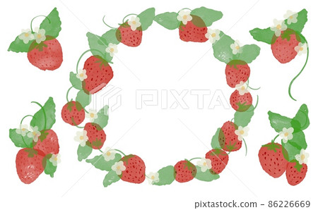 Watercolor. Strawberry illustration wreath frame drawn with a watercolor touch. Decorative ring frame of strawberries and plants. Watercolor strawberry. Watercolor. Strawberry illustration wreath frame drawn with a watercolor touch. Decorative ring frame of strawberries and plants. Watercolor strawberry. 86226669