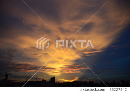 dramatic Sunset sky range beautiful landscape dusk golden time vibrant sky. Beautiful landscape vivids panorama scenery dawn dramatic sky timelapse. Sunrise landscape golden sky sunlight 86227242
