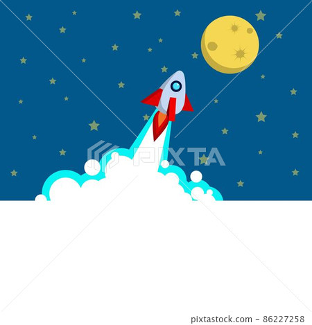 火箭的橫幅插圖,其中火箭在宇宙星空的背景下飛向月球。 火箭的橫幅插圖,其中火箭在宇宙星空的背景下飛向月球。 86227258