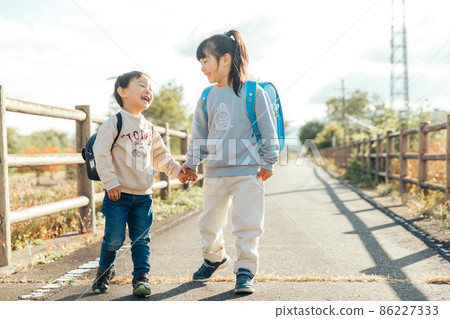 Innocent, a child who holds hands and smiles Innocent, a child who holds hands and smiles 86227333