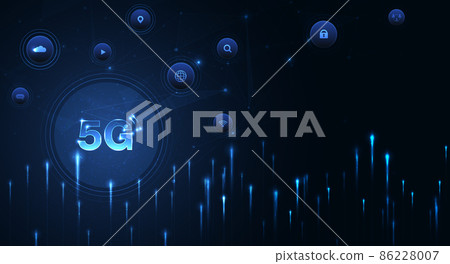 Hand pointing 5G network wireless systems and internet of things with man touching with wireless high-speed Internet communication network background Hand pointing 5G network wireless systems and internet of things with man touching with wireless high-speed Internet communication network background 86228007