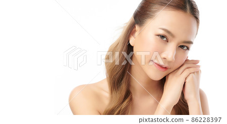 Beautiful young asian woman with clean fresh skin on white background, Face care, Facial treatment, 86228397