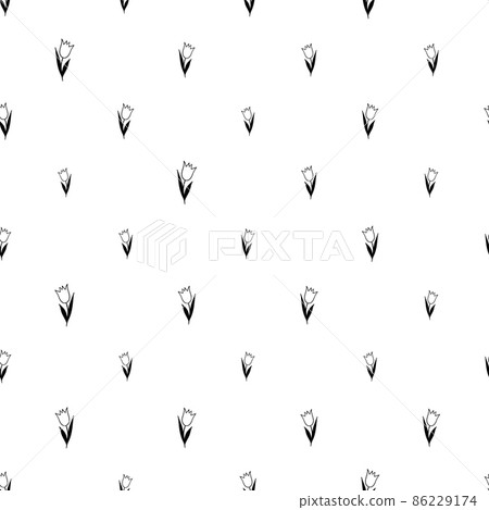 Spring colorful vector illustration with black and white tulips. Cartoon style. Design for fabric, textile, paper. Holiday print for Easter, Birthday, 8 march. Flowers with leaves Spring colorful vector illustration with black and white tulips. Cartoon style. Design for fabric, textile, paper. Holiday print for Easter, Birthday, 8 march. Flowers with leaves 86229174