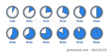 Blue Timer clock, stopwatch icon set. Label preparation time or cooking time 86229278