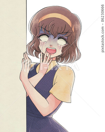 70年代少女漫畫，在陰影中流下悲傷淚水的少女 86230666