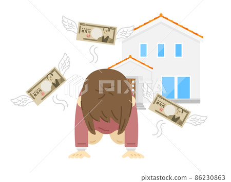 Illustration of a discouraged woman in mortgage hell 86230863