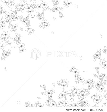 Sakura line drawing frame ⑥ (black, lick, square) 86231583