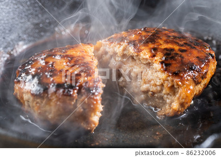 Steaming juicy hamburger steak 86232006