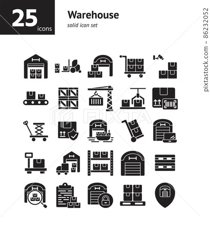 Warehouse solid icon set. Vector and Illustration. 86232052