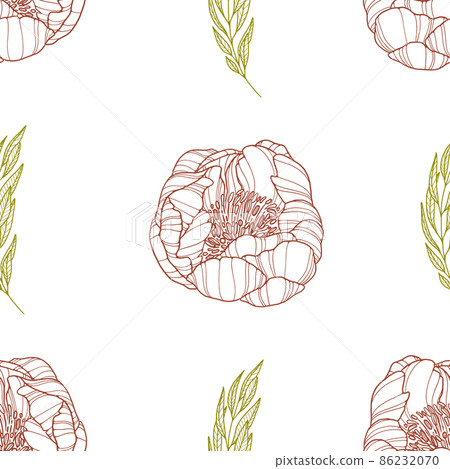 Floral seamless pattern. Simple outline print on white. Illustration for wrapping, covering, wallpaper, textile Floral seamless pattern. Simple outline print on white. Illustration for wrapping, covering, wallpaper, textile 86232070