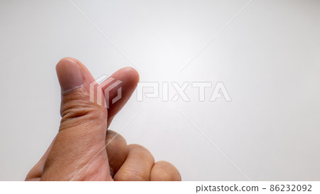 The crossed thumb and index finger symbolizes a small heart called mini heart, believed to be from South Korea. 86232092