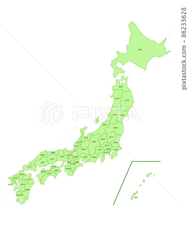 Map of Japan, all over Japan, prefecture name, black letters, green Map of Japan, all over Japan, prefecture name, black letters, green 86233628