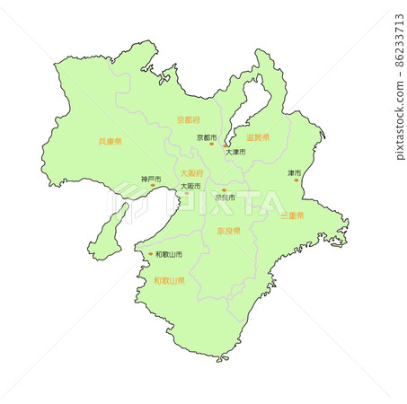 Map of Japan Kinki region prefecture name / prefectural office owned green 86233713