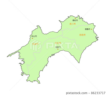 日本四國地區地圖縣名/縣廳擁有綠色 日本四國地區地圖縣名/縣廳擁有綠色 86233717