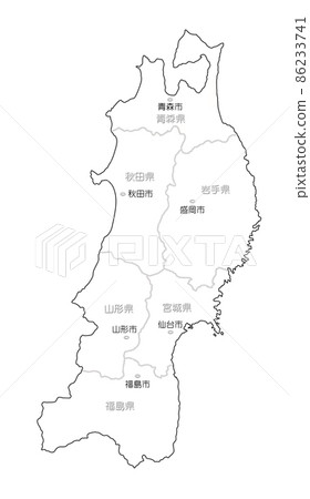日本東北地區地圖縣名/縣廳擁有白 86233741